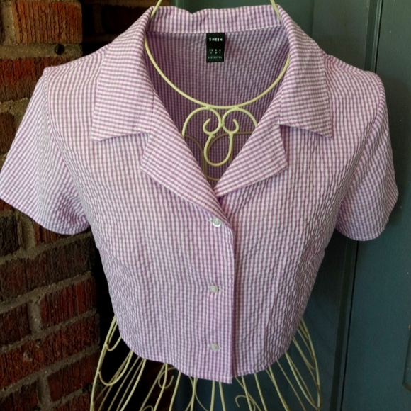 Shein Crop Top, Size Medium, Lavender & White Gingham 💜